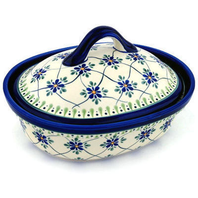 Polish Pottery Baker with Cover 10&quot; Gingham Trellis