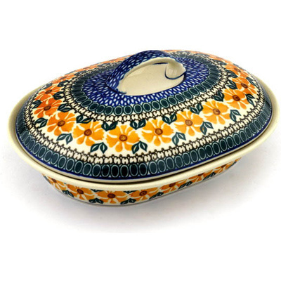 Polish Pottery Baker with Cover 10&quot; Golden Medley