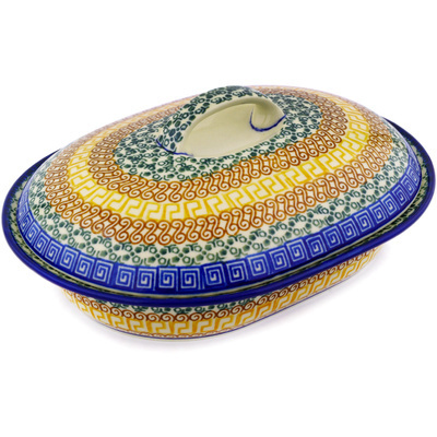 Polish Pottery Baker with Cover 10&quot; Grecian Sea