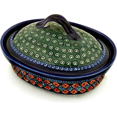 Polish Pottery Baker with Cover 10&quot; Harlequin UNIKAT