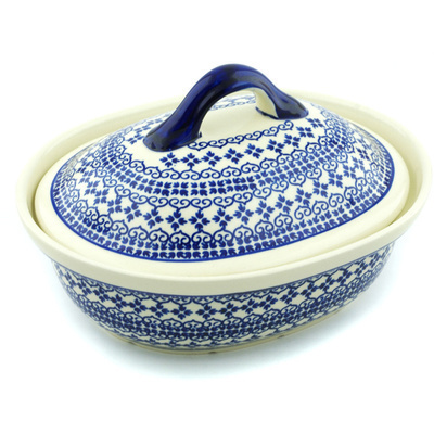 Polish Pottery Baker with Cover 10&quot; Kuchen And Kisses