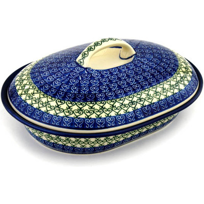 Polish Pottery Baker with Cover 10&quot; Lovely Heart