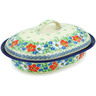 Polish Pottery Baker with Cover 10&quot; Lovely Hibiscus UNIKAT