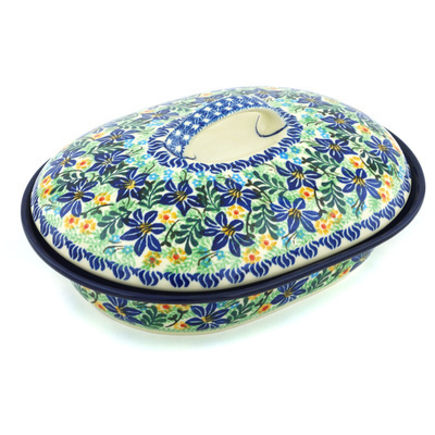 Polish Pottery Baker with Cover 10&quot; Midnight Lilies UNIKAT