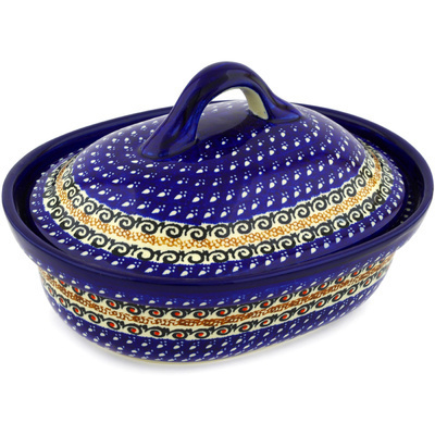 Polish Pottery Baker with Cover 10&quot; Midnight Ocean