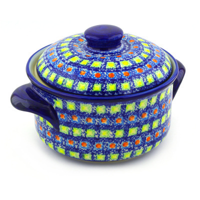 Polish Pottery Baker with Cover 10&quot; Mosaic Tile