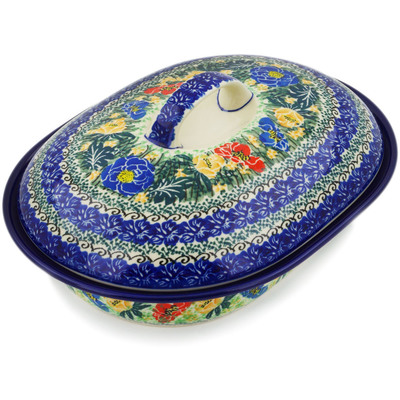 Polish Pottery Baker with Cover 10&quot; Poppy Bunch UNIKAT