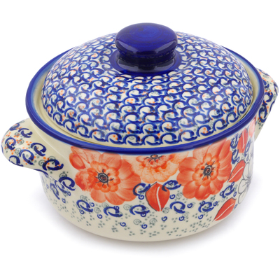 Polish Pottery Baker with Cover 10&quot; Poppy Passion