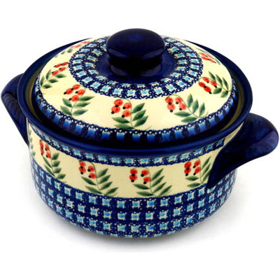 Polish Pottery Baker with Cover 10&quot; Red Berries