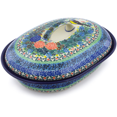 Polish Pottery Baker with Cover 10&quot; Robbin&#039;s Meadow UNIKAT