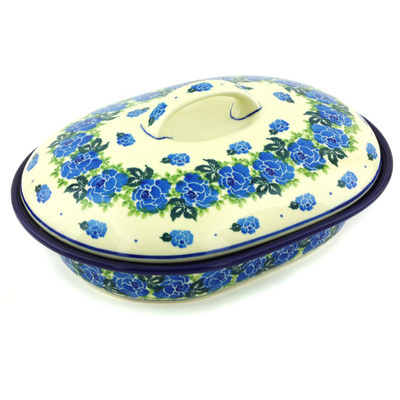 Polish Pottery Baker with Cover 10&quot; Rose Wreath
