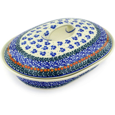 Polish Pottery Baker with Cover 10&quot; Shamrock Fields