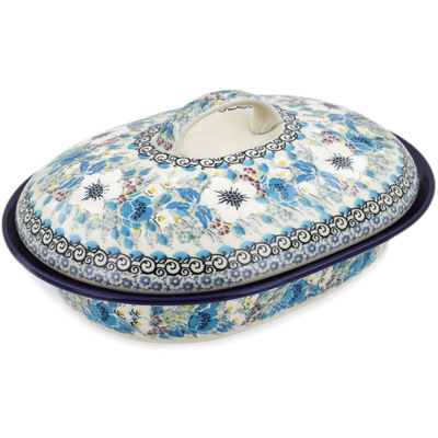 Polish Pottery Baker with Cover 10&quot; Solstice Bloom UNIKAT