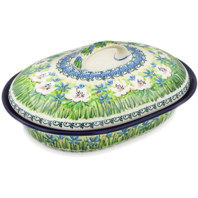 Polish Pottery Baker with Cover 10&quot; Spring Morning UNIKAT