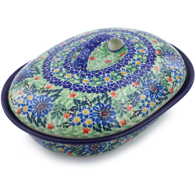 Polish Pottery Baker with Cover 10&quot; Spring Wedding UNIKAT