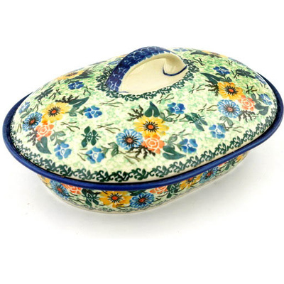 Polish Pottery Baker with Cover 10&quot; Spring Wreath UNIKAT
