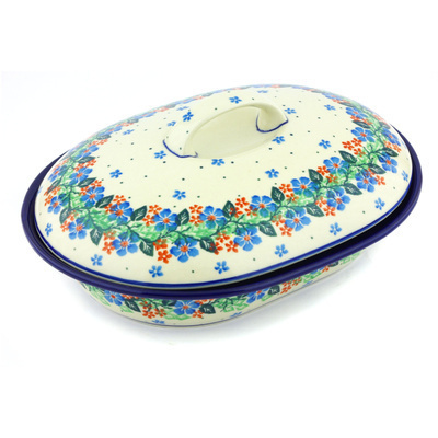 Polish Pottery Baker with Cover 10&quot; Summer Wreath