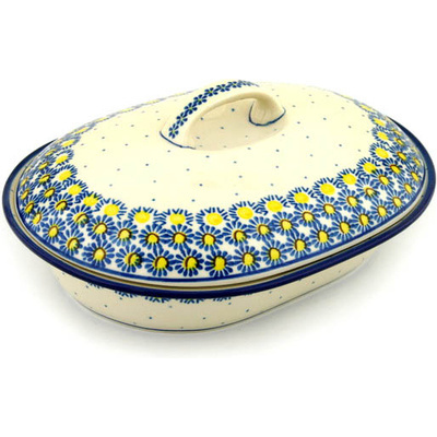 Polish Pottery Baker with Cover 10&quot; Sunshine Daisy