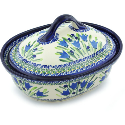 Polish Pottery Baker with Cover 10&quot; Tulip Fields UNIKAT