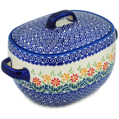 Polish Pottery Baker with Cover 10&quot; Wave Of Flowers