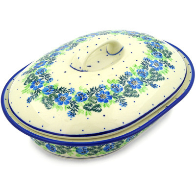 Polish Pottery Baker with Cover 10&quot; Wildflower Wreath