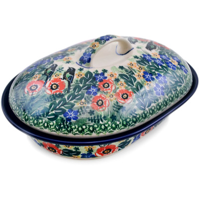 Polish Pottery Baker with Cover 10&quot; Window Views UNIKAT