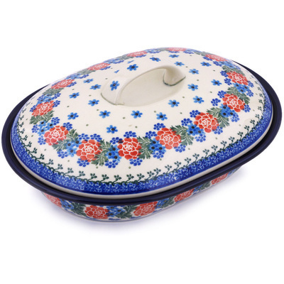 Polish Pottery Baker with Cover 10&quot; Winter Wreath