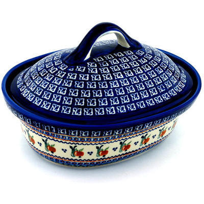 Polish Pottery Baker with Cover 12&quot; Apple Pears