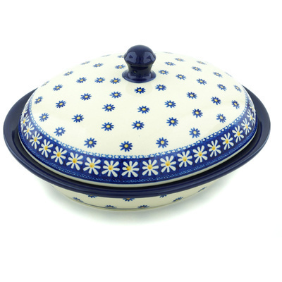 Polish Pottery Baker with Cover 12&quot; Asters And Daisies
