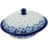 Polish Pottery Baker with Cover 12&quot; Blue Spring