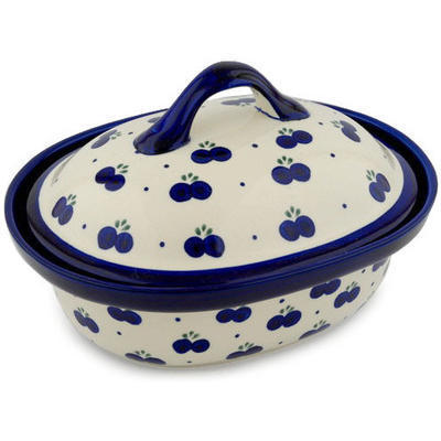 Polish Pottery Baker with Cover 12&quot; Blueberry Hill