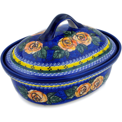 Polish Pottery Baker with Cover 12&quot; Cabbage Roses