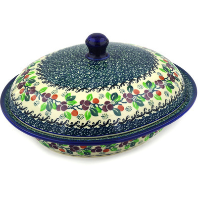 Polish Pottery Baker with Cover 12&quot; Cherries Jubilee