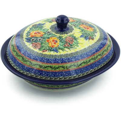 Polish Pottery Baker with Cover 12&quot; Copper Rose Meadow UNIKAT