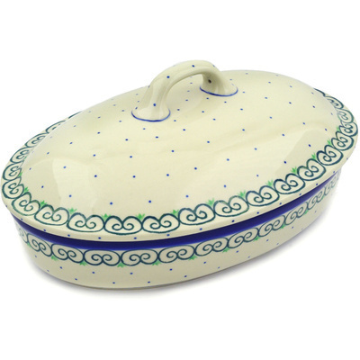 Polish Pottery Baker with Cover 12&quot; Daisy Chain
