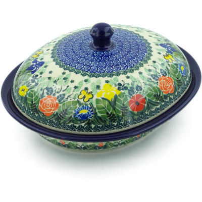 Polish Pottery Baker with Cover 12&quot; Floral Rhapsody UNIKAT