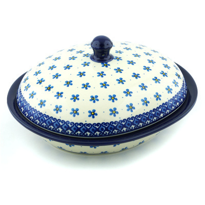 Polish Pottery Baker with Cover 12&quot; Flower Doodle
