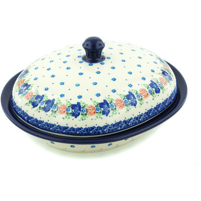 Polish Pottery Baker with Cover 12&quot; Flower Passion
