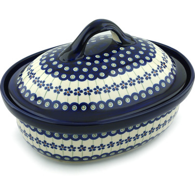 Polish Pottery Baker with Cover 12&quot; Flowering Peacock