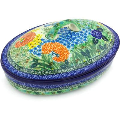 Polish Pottery Baker with Cover 12&quot; Garden Delight UNIKAT