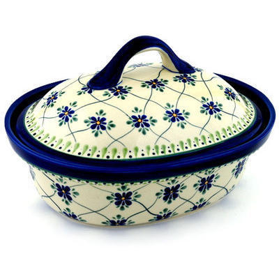 Polish Pottery Baker with Cover 12&quot; Gingham Trellis