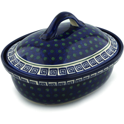 Polish Pottery Baker with Cover 12&quot; Greek Key