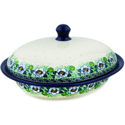 Polish Pottery Baker with Cover 12&quot; Green Flora