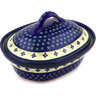 Polish Pottery Baker with Cover 12&quot; Green Gingham Peacock