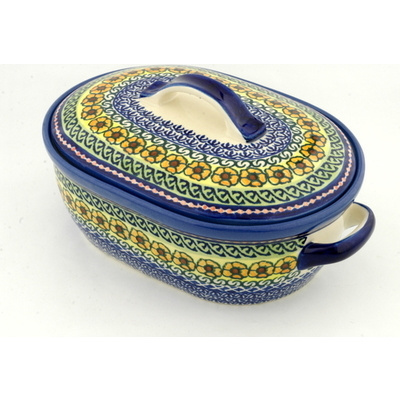 Polish Pottery Baker with Cover 12"