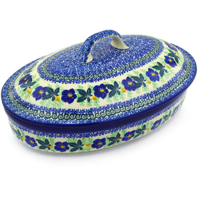 Polish Pottery Baker with Cover 12&quot; Infinity Flower