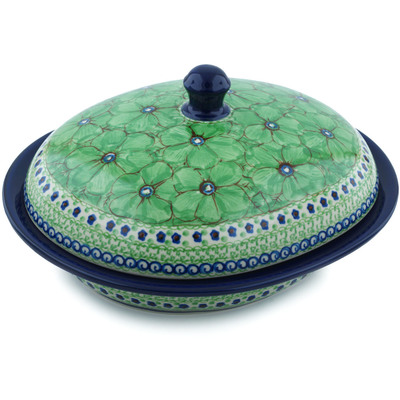 Polish Pottery Baker with Cover 12&quot; Key Lime Dreams UNIKAT