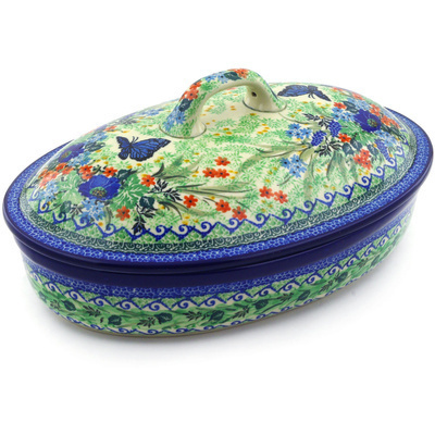 Polish Pottery Baker with Cover 12&quot; Mariposa UNIKAT
