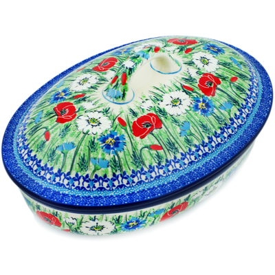 Polish Pottery Baker with Cover 12&quot; Polish Fields UNIKAT