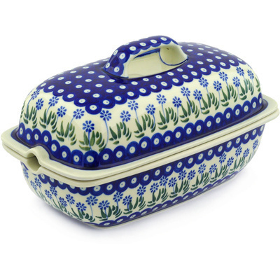 Polish Pottery Baker with Cover 12" Springing Calendulas
